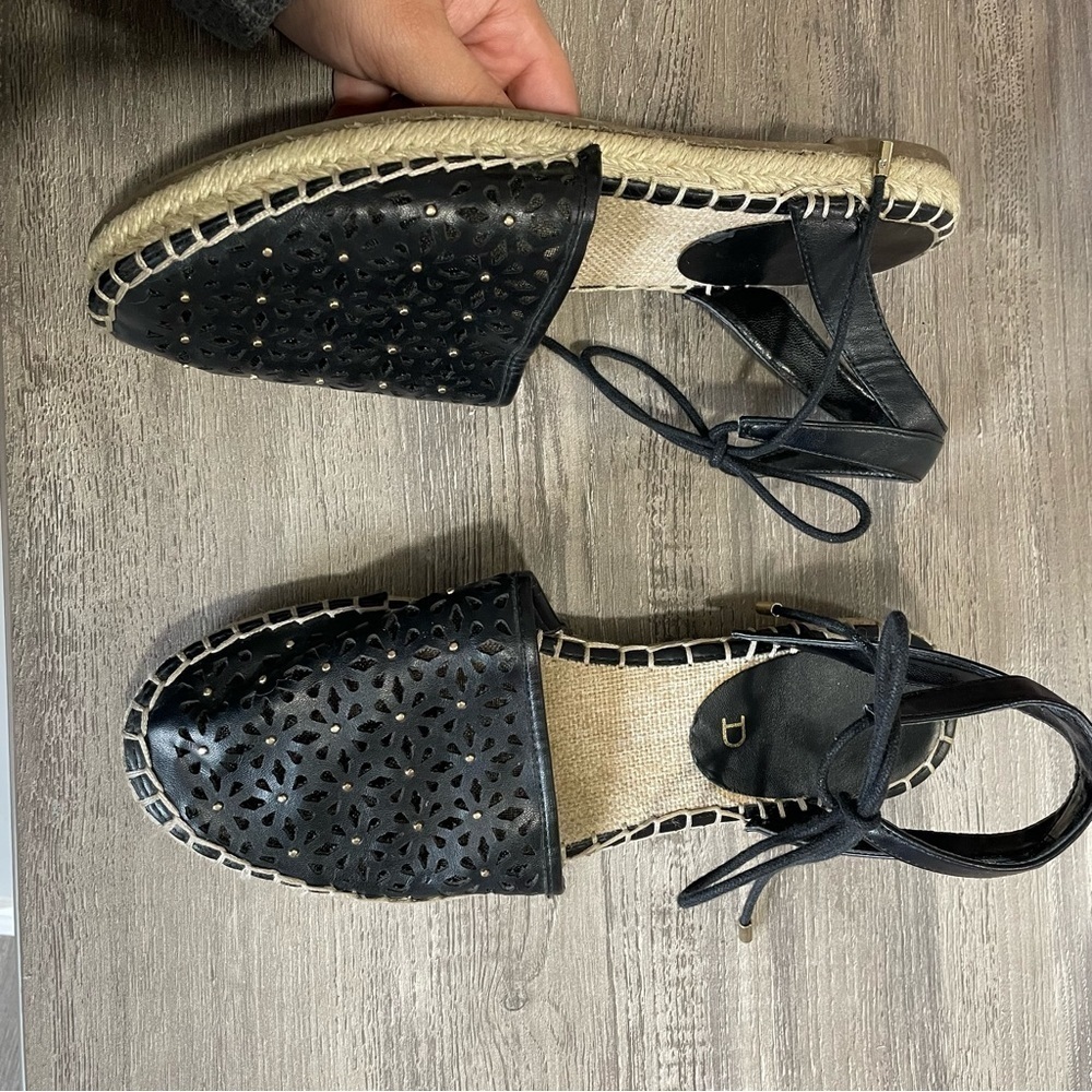 Unisa Cayta Black Floral Cutout Ankle Strap Espadrille​​​